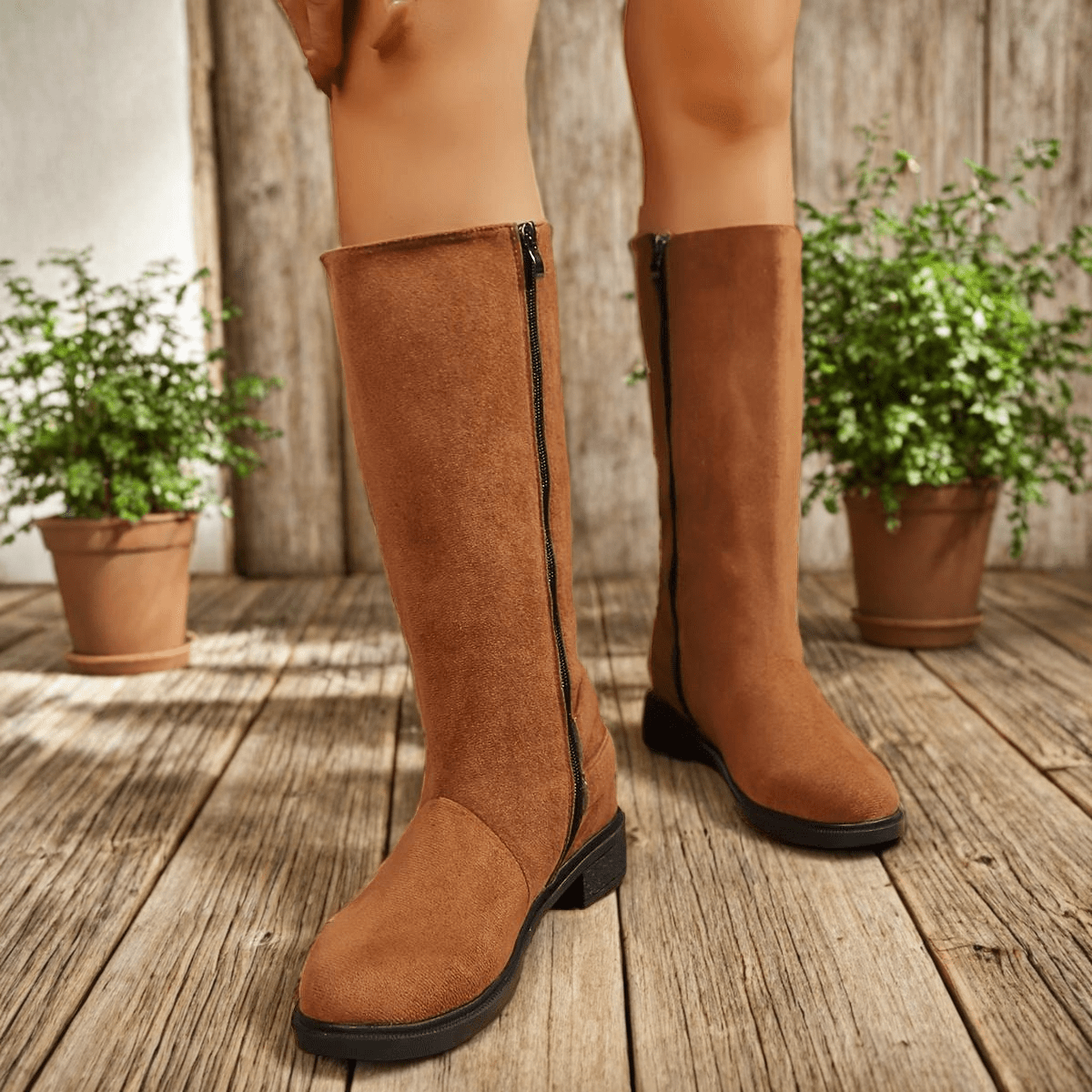 Bottes Hautes Femme Mollet Large, Aspect Daim, Fourrées, vue 12