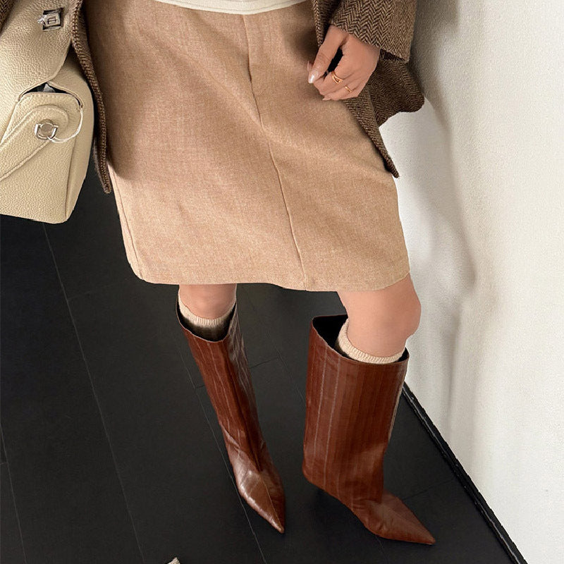 Bottes Hautes Femme Bout Pointu, Similicuir Effet Croco, vue 4