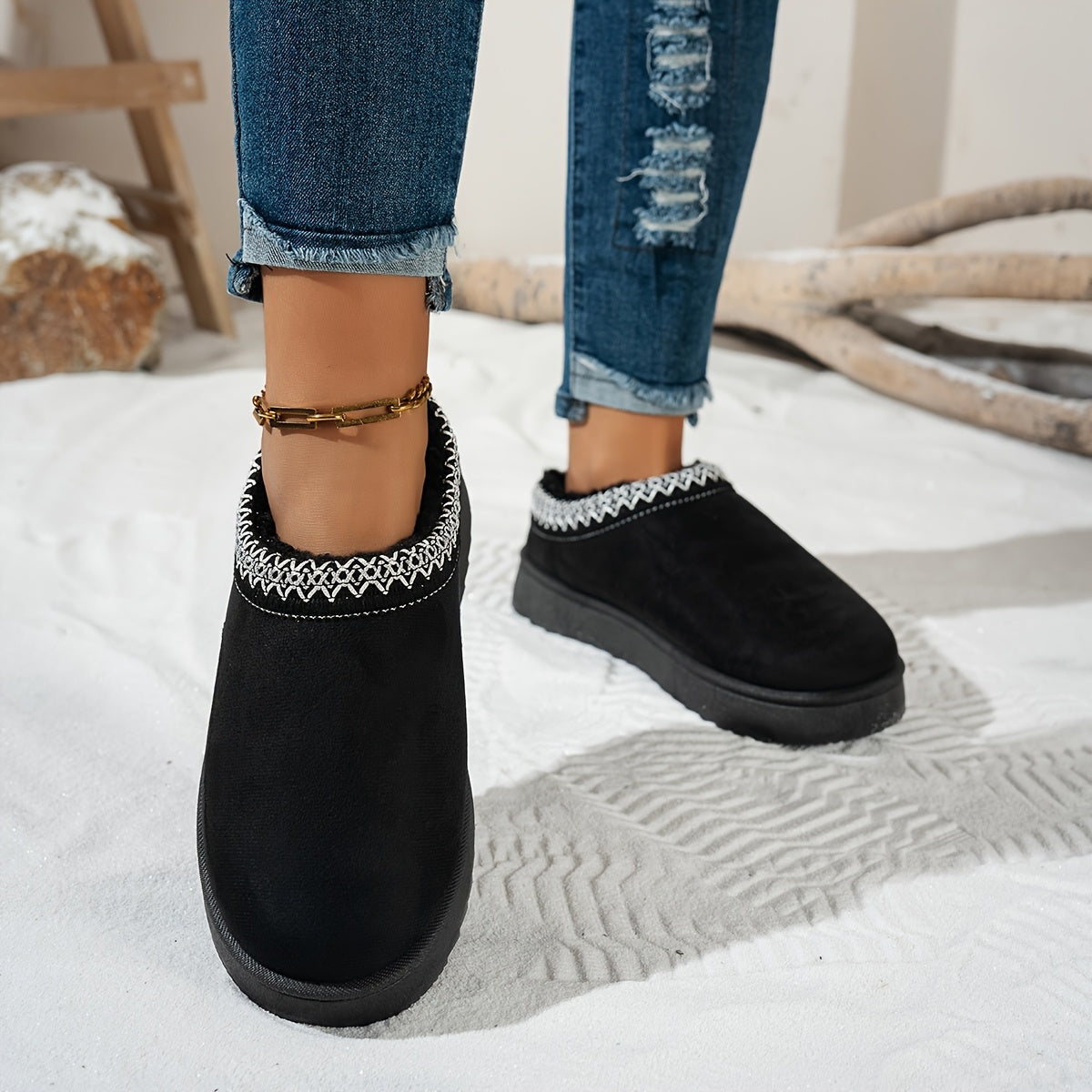 Chaussons Bottes Femme Tissu, Doublure Polaire, vue 8