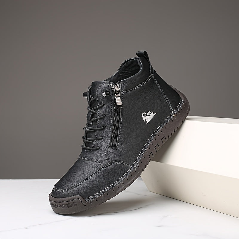 Bottines Plates Femme Similicuir, Lacets et Zip – coloris noir