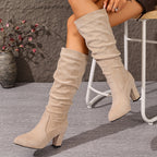 Bottes Hautes Femme Tige Froncée, Aspect Daim, 4 Coloris – coloris beige