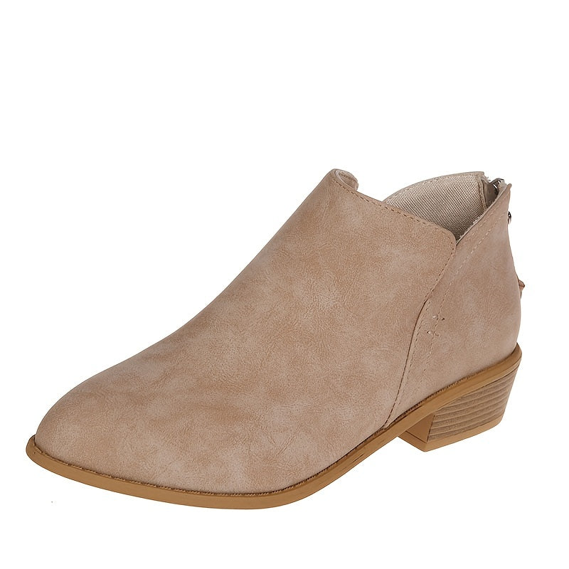Bottines Femme Bout Pointu, Aspect Daim, Talon Bas, vue 2