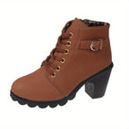 Bottines Femme Lacets et Zip, Talon Haut – coloris marron clair