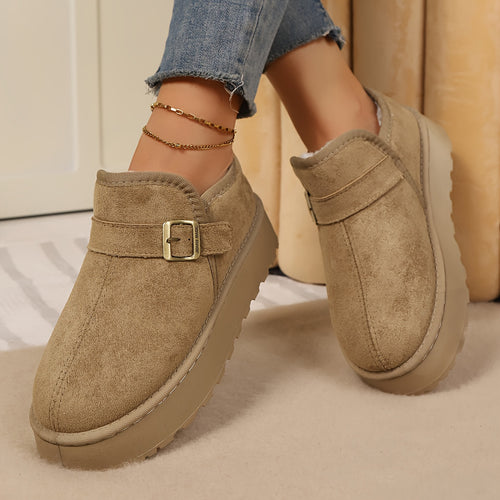 Bottines Plateforme Femme Aspect Daim, Sangle à Boucle – coloris kaki