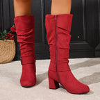 Bottes Mi-Mollet Femme Plissées, Boucle et Talon Bloc, vue 3