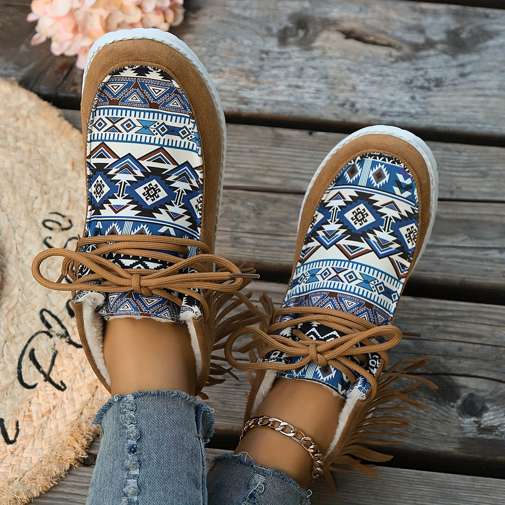 Bottines Mocassin Femme, Franges et Imprimé Aztèque, vue 13