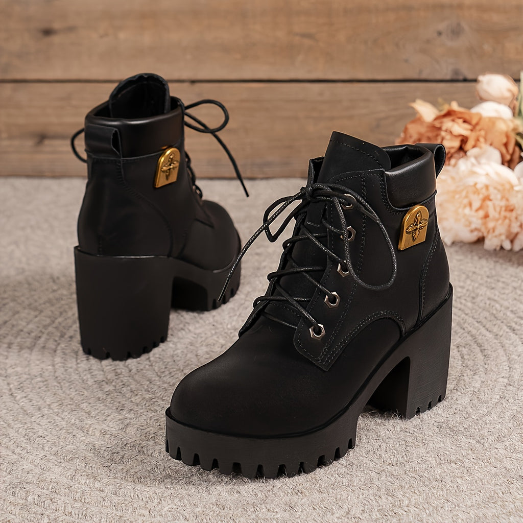 Bottes à Lacets Femme, Talon Haut Cranté, 5 Coloris – coloris noir