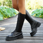 Bottes à Lacets Femme Similicuir, Plateforme Crantée, Zip