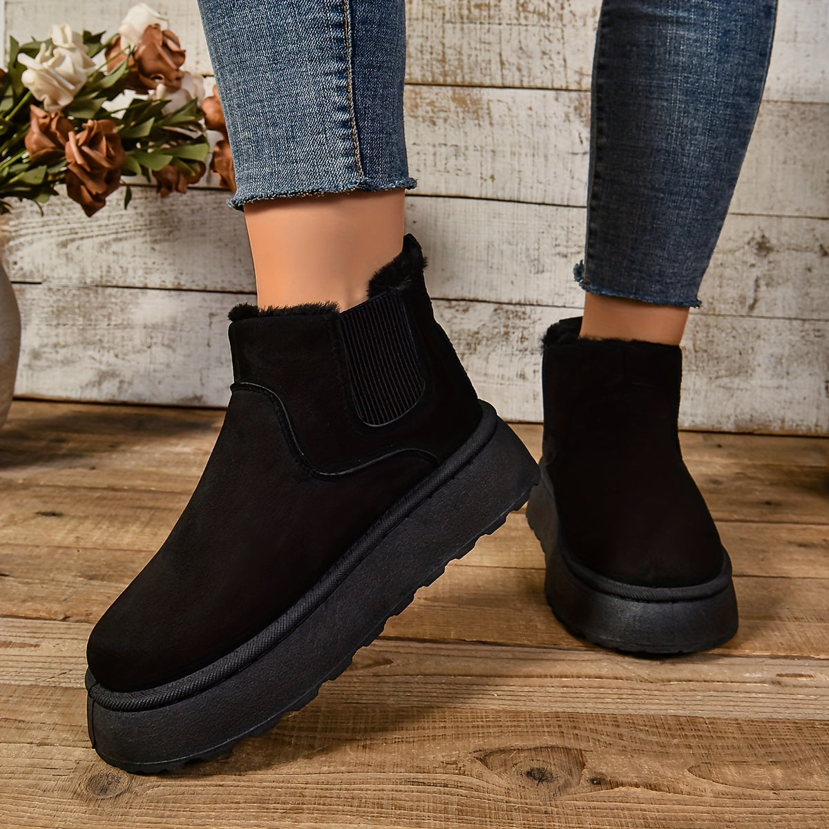 Bottines Chelsea Plateforme Femme, Col Fourrure, vue 2