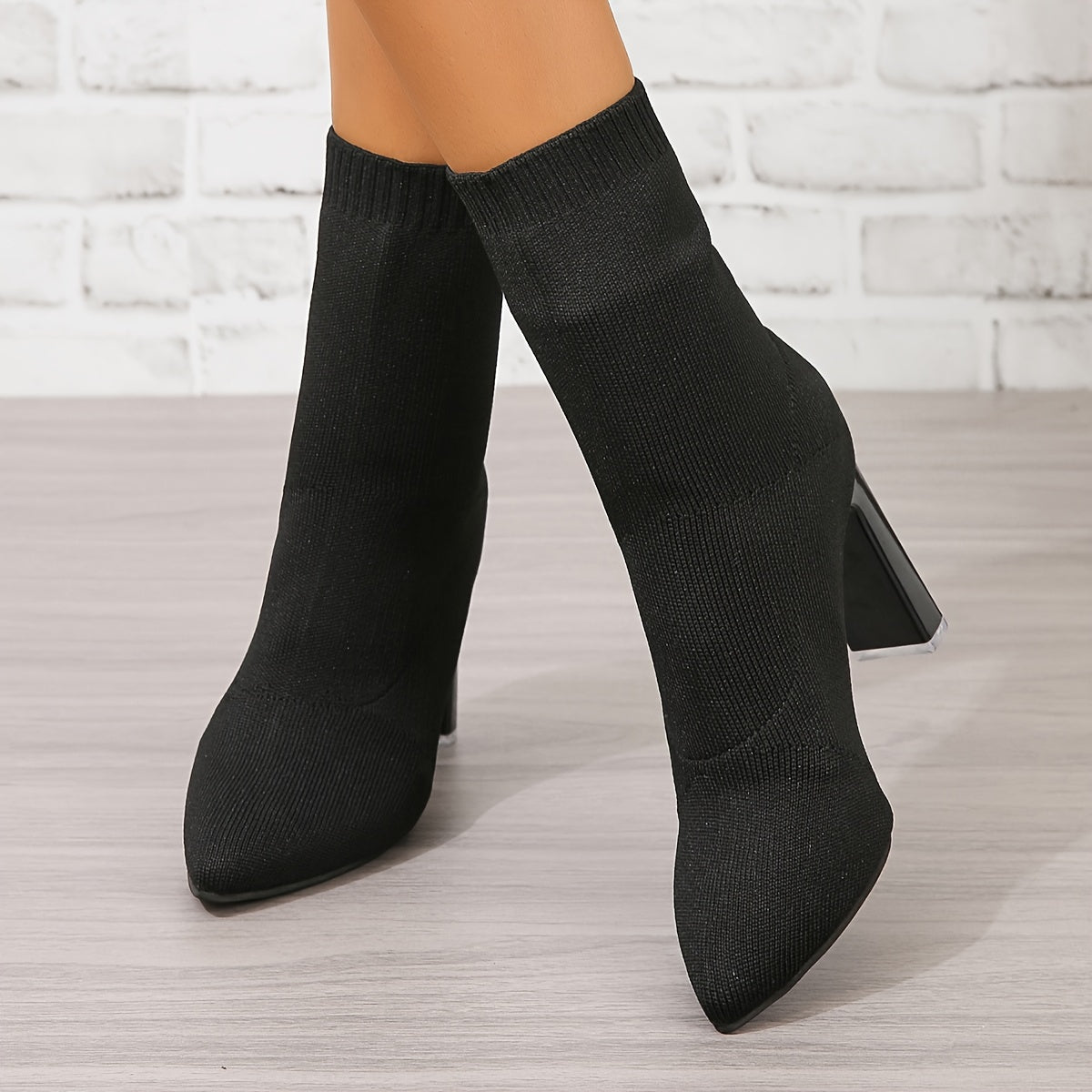 Bottes Chaussettes Femme Maille, Talon Haut, Rouge ou Noir, vue 4
