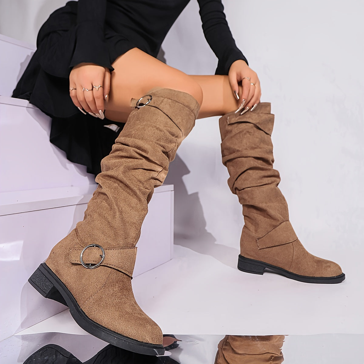 Bottes Hautes Femme, Boucle Décorative – coloris camel