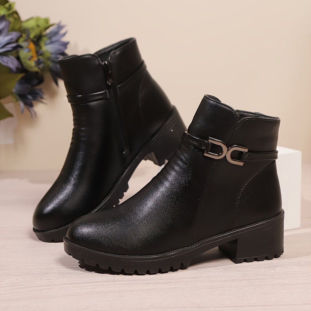 Bottines Femme Similicuir à Boucle, Talon Bloc, Zip, vue 10