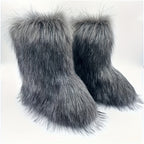 Bottes Femme Fausse Fourrure Longue, Style Renard – coloris gris foncé