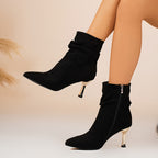 Bottines Femme Talon Fin Doré, Tige Froncée, Suédine, vue 18