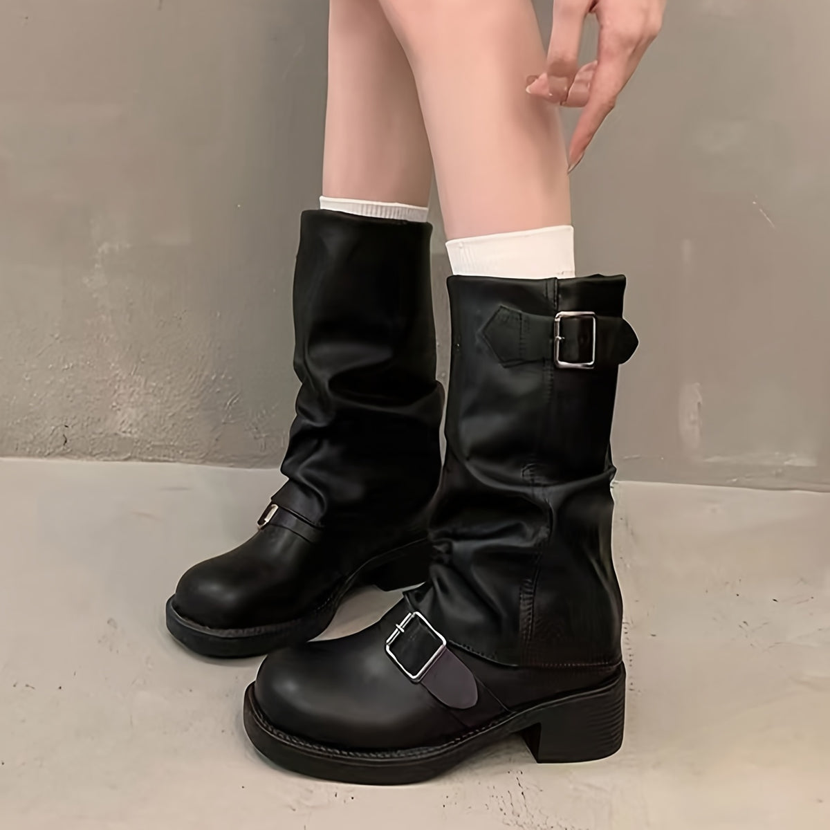 Bottes Femme Western Similicuir, Talon Chunky – coloris noir