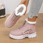 Bottes Fourrées Femme Style Basket, Similicuir, Lacets – coloris rose