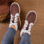 Bottes Fourrées Femme Courtes en Tissu, Lacets Élastiques, vue 8