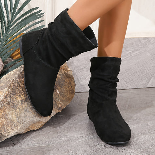 Bottines Femme Mi-Hautes, Talon Plat – coloris noir