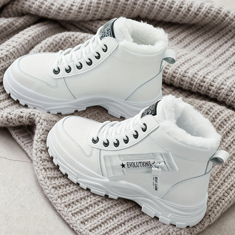 Bottines Femme Similicuir, Plateforme à Lacets – coloris blanc