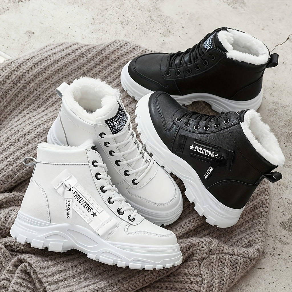 Bottes Plateforme Femme à Lacets, Col Fourrure