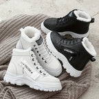 Bottes Plateforme Femme à Lacets, Col Fourrure
