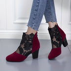 Bottines Femme en Dentelle Brodée, Fermeture Zip – coloris bordeaux