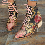 Bottes Brodées Fleurs, Talon Bloc