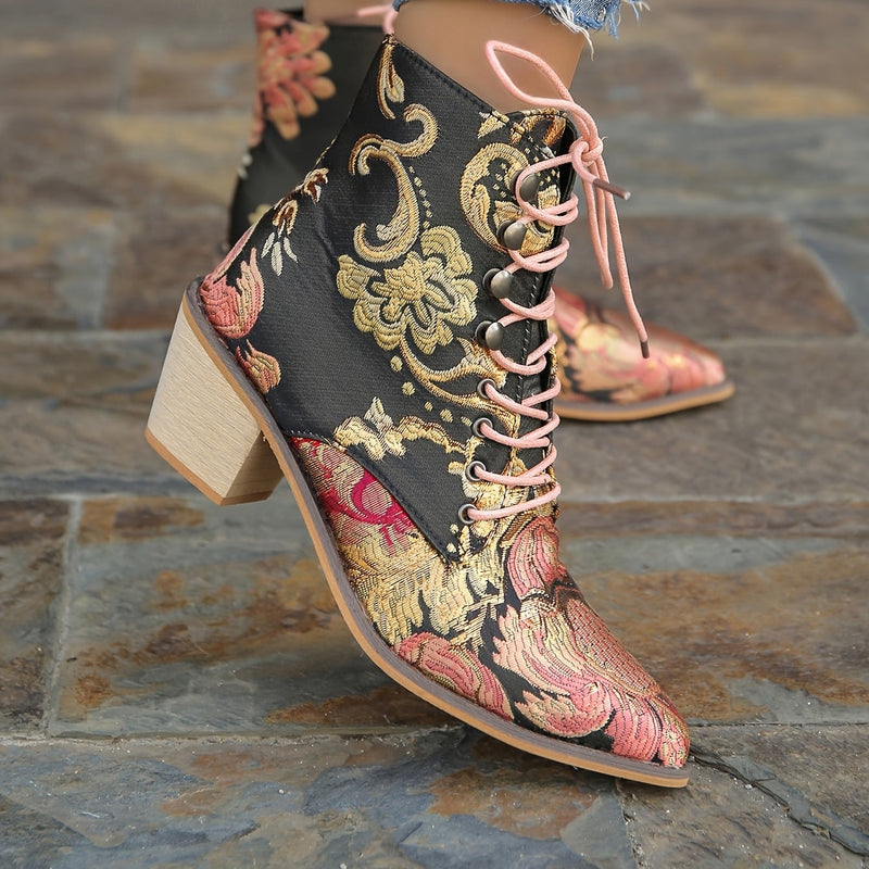 Bottes Brodées Fleurs, Talon Bloc, vue 3