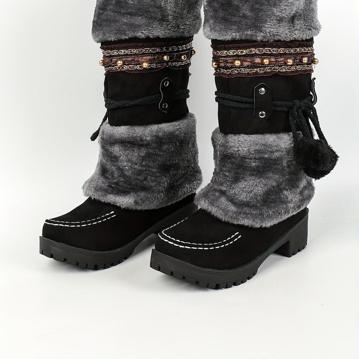 Bottes Hautes Femme en Tissu Effet Daim