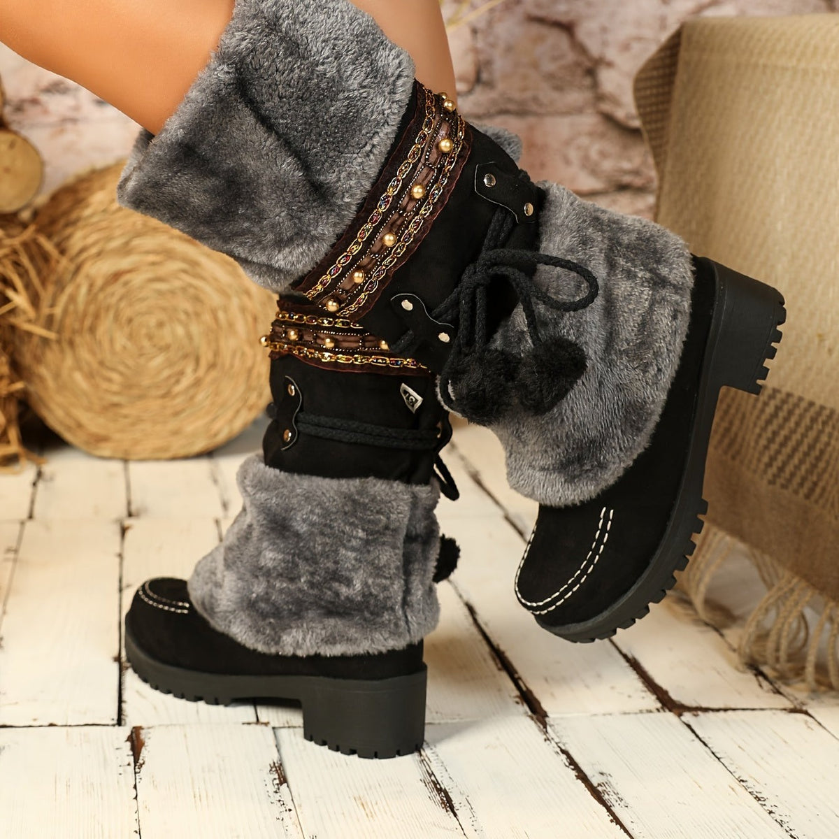 Bottes Hautes Femme en Tissu Effet Daim, vue 3