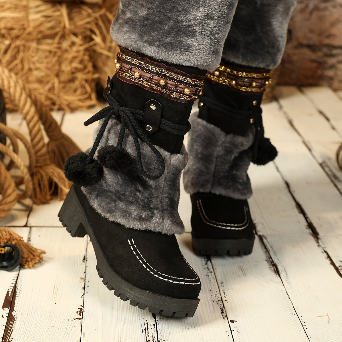 Bottes Hautes Femme en Tissu Effet Daim, vue 4
