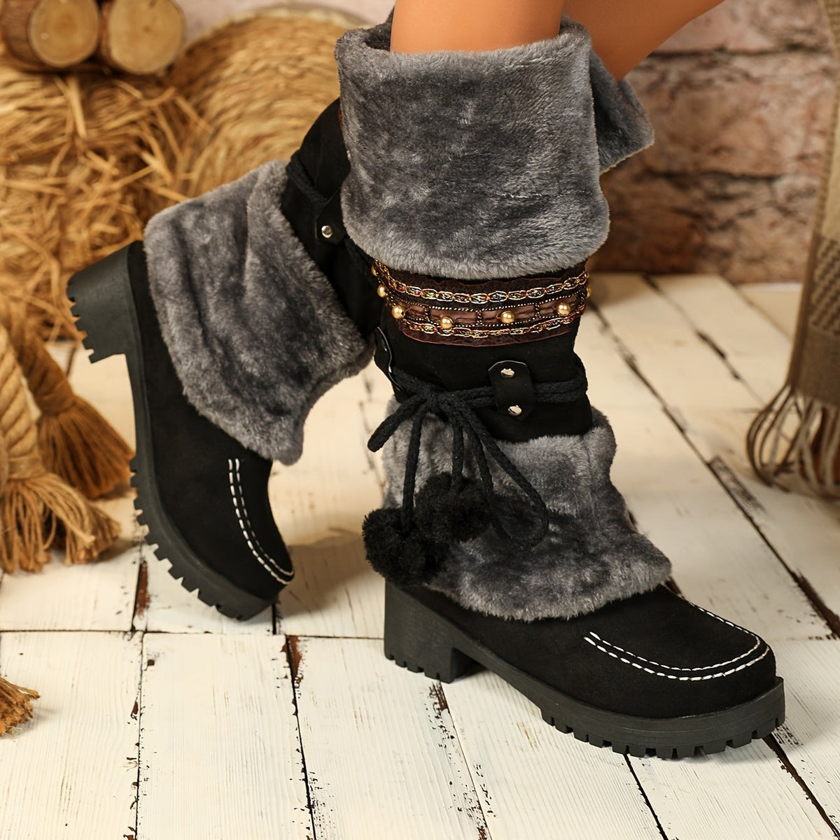 Bottes Hautes Femme en Tissu Effet Daim, vue 5
