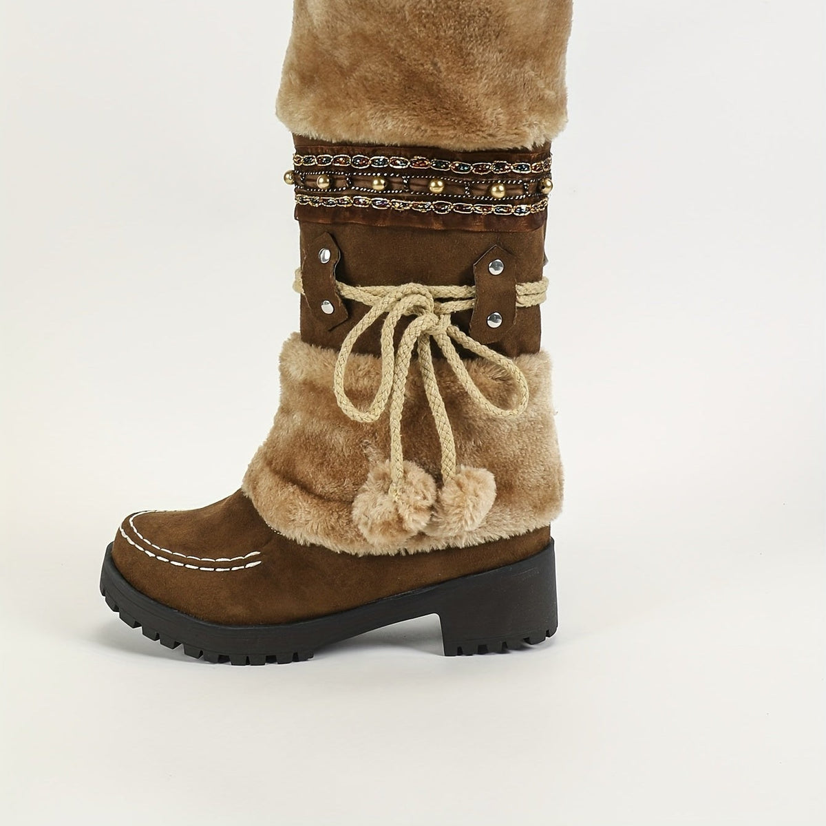 Bottes Hautes Femme en Tissu Effet Daim, vue 7