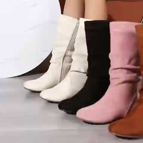 Bottes Plates Femme Mi-Mollet, Aspect Daim, vue 18