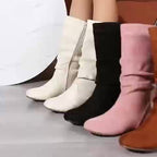 Bottes Plates Femme Mi-Mollet, Aspect Daim, vue 18