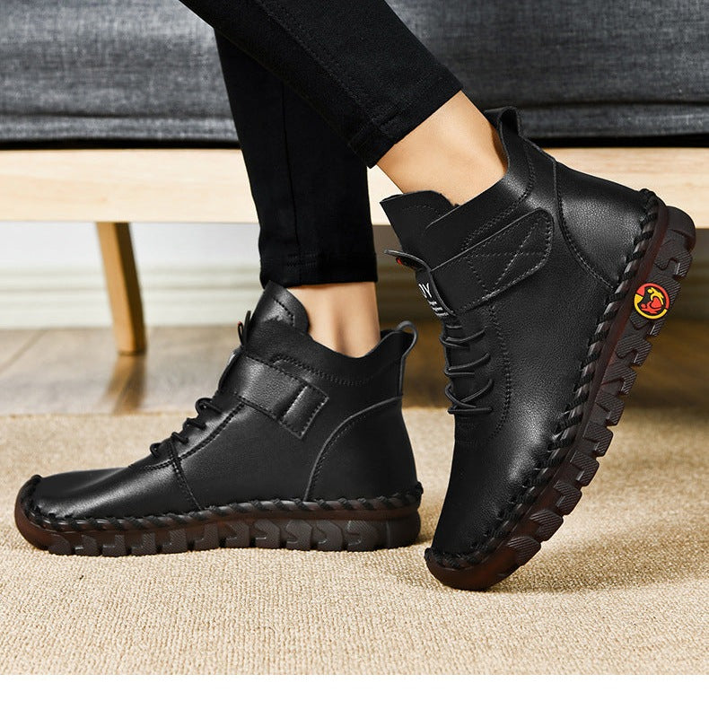 Bottines Montantes Similicuir, Coutures Apparentes, vue 4
