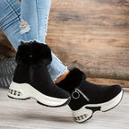 Bottines Plateforme Effet Daim, Col Fausse Fourrure