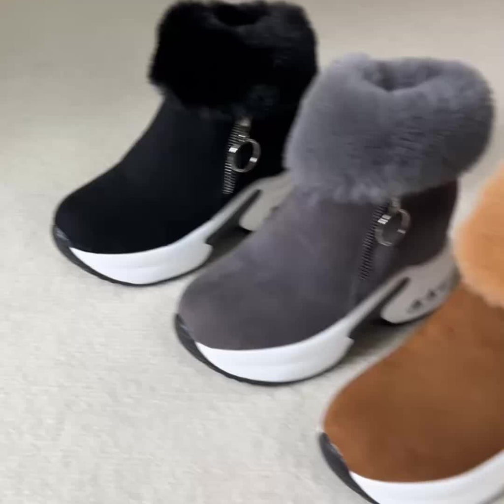 Bottines Plateforme Effet Daim, Col Fausse Fourrure, vue 15