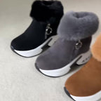 Bottines Plateforme Effet Daim, Col Fausse Fourrure, vue 15