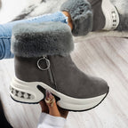 Bottines Plateforme Effet Daim, Col Fausse Fourrure, vue 3