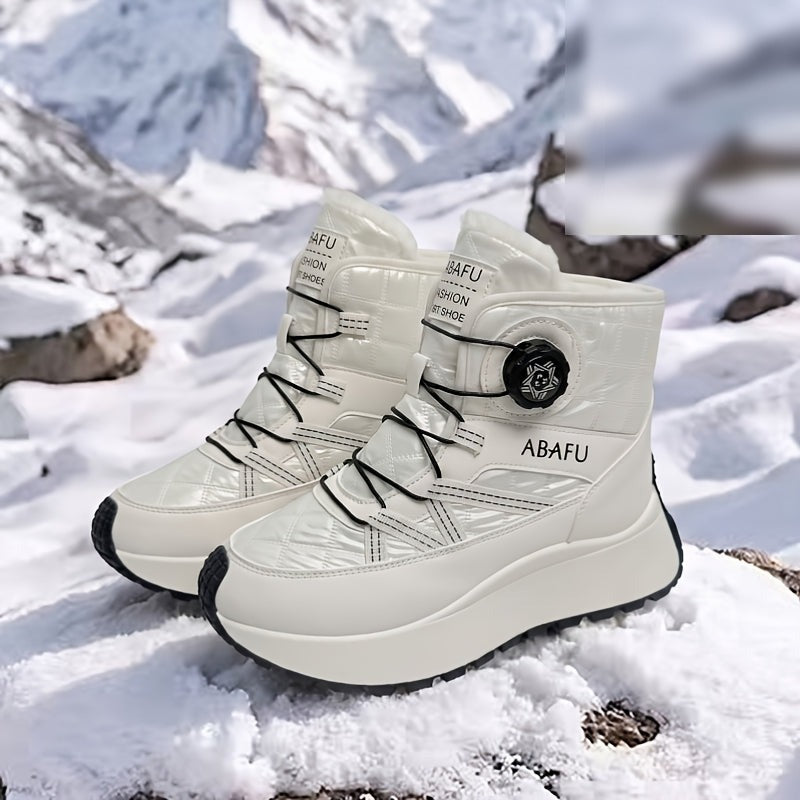 Bottes d'Hiver Femme, Similicuir, Semelle Plateforme – coloris beige