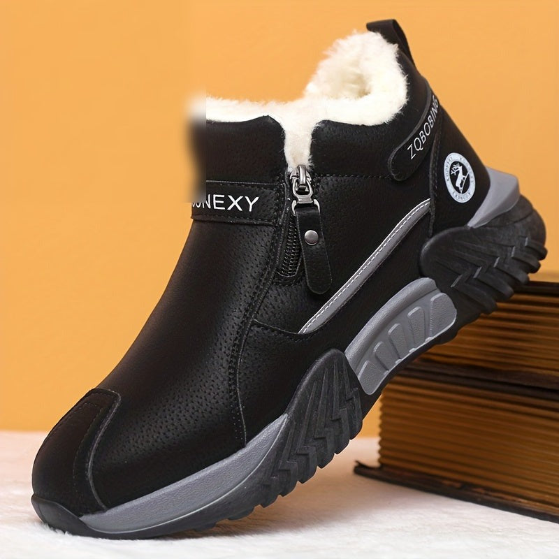 Bottes de Neige Unisexe, Similicuir, Fermeture Zip – coloris noir