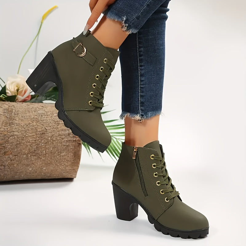 Bottines Femme Lacets et Zip, Talon Haut – coloris vert