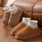 Chausson Botte Femme Aspect Daim, Col Maille, Plateforme, vue 2