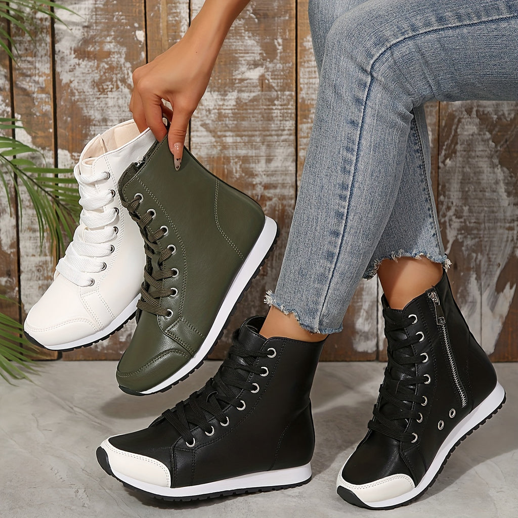 Bottines Sport Femme Similicuir, Lacets et Zip