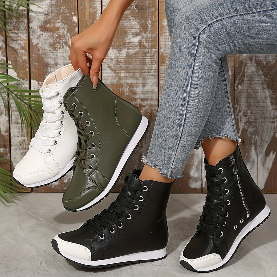 Bottines Sport Femme Similicuir, Lacets et Zip
