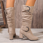 Bottes Mi-Mollet Femme Plissées, Boucle et Talon Bloc, vue 4