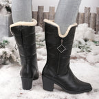 Bottes Mi-Hautes Femme Similicuir, Col Fourrure, Talon Bloc, vue 6