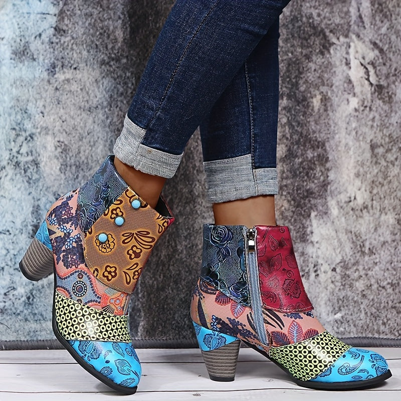 Bottines Femme Similicuir, Motif Fleuri, vue 3