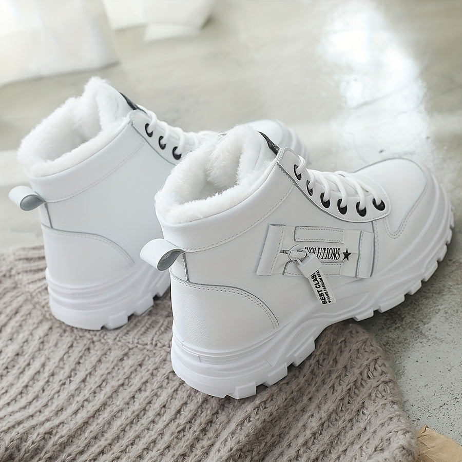 Bottes Plateforme Femme à Lacets, Col Fourrure – coloris blanc